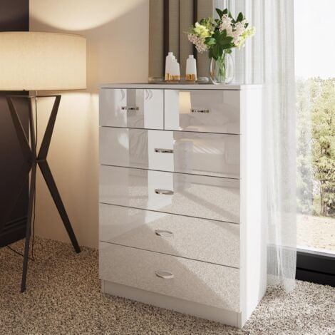 FWStyle 6 Drawer Chest Of Drawers High Gloss White