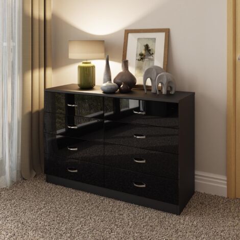 FWStyle 8 Drawer Chest Of Drawers High Gloss Black