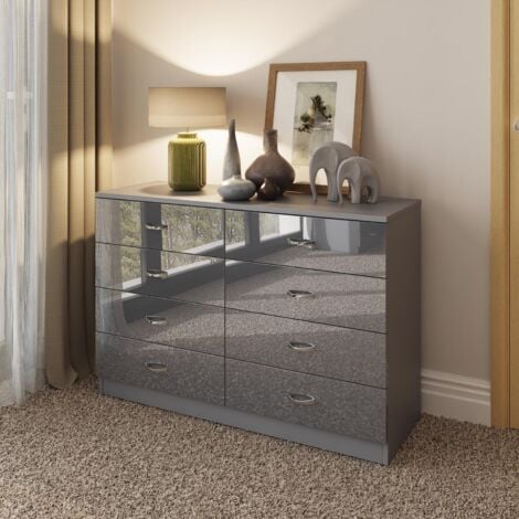 FWStyle 8 Drawer Chest Of Drawers High Gloss Grey