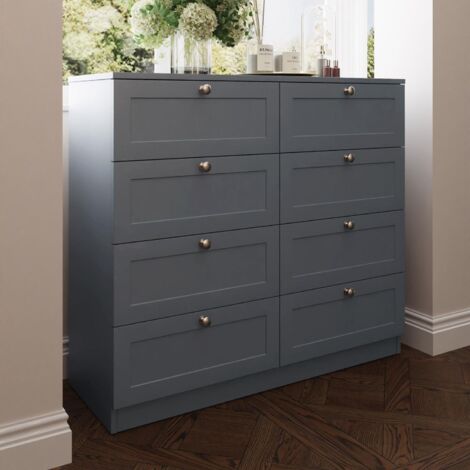 FWStyle 8 Drawer Dark Grey Chest Of Drawers Panelled