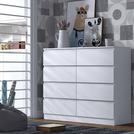 FWStyle 8 Drawer White Chest Of Drawers Bedroom Furniture