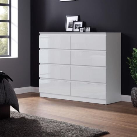 FWStyle Chest Of 8 Drawers Deep Drawer Storage Bedroom Furniture Gloss White