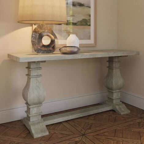 FWStyle Console Table Solid Reclaimed Pine Limewashed Natural Finish