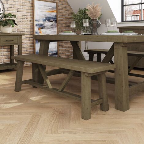 FWStyle Dining Bench 140cm Reclaimed Pine Chunky Top Rustic Driftwood Finish