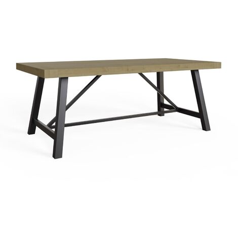 FWStyle Dining Table 2m Fixed Top Industrial Driftwood Solid Pine