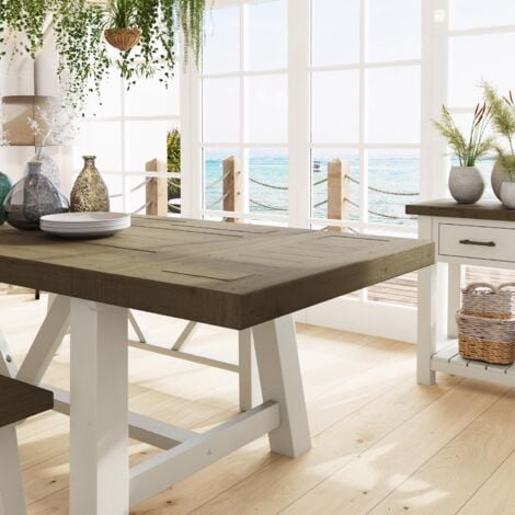 FWStyle Dining Table Reclaimed Pine 160cm with 2 Extension Leaves