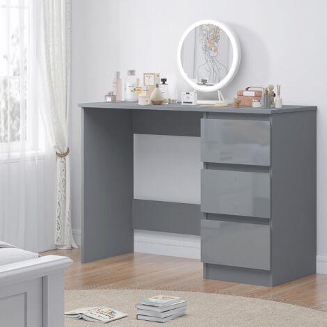 FWStyle Dressing Table Grey Gloss 3 Drawers with Matt Frame