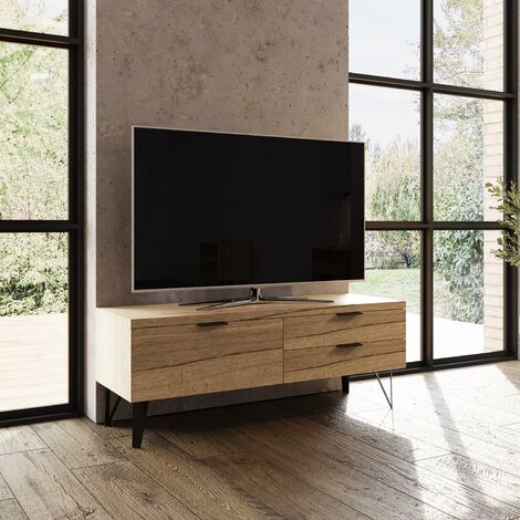 FWStyle Fisso Small TV Unit Cracked Oak No-Tools Click-Together
