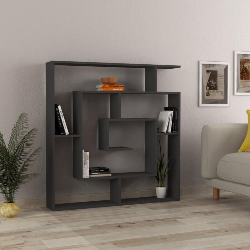 Maze Bookcase Room Divider Shelving Unit Anthracite Grey Modern Design - Fwstyle