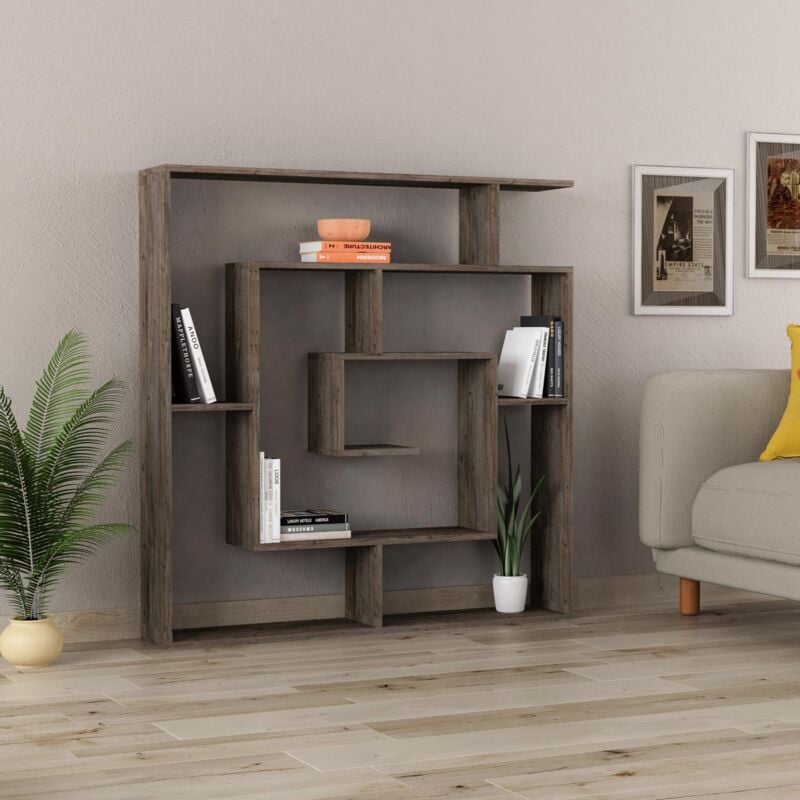 Maze Bookcase Room Divider Shelving Unit Dark Coffee Modern Design - Fwstyle