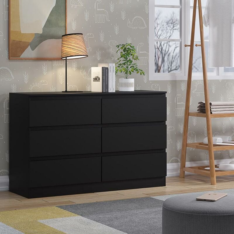 Stora Modern 6 Drawer Chest - Matt Black - Fwstyle