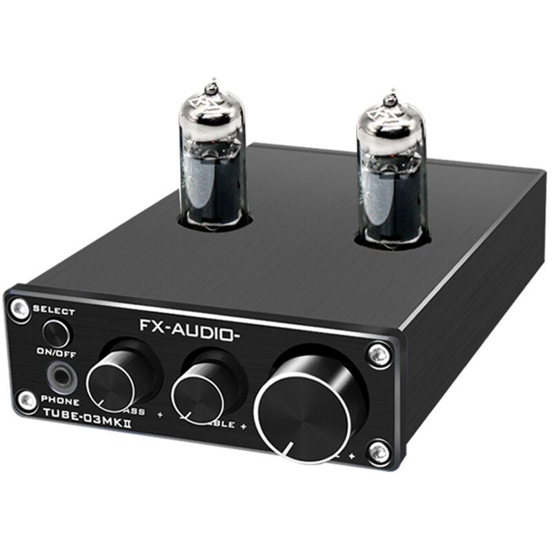 

TUBE-03MKII BT Preamplificador de tubo Auriculares Pre Amplificador BT Receptor HiFi BT 5,0 Tubo AUX Ajuste de agudos de graves, Negro, enchufe de la