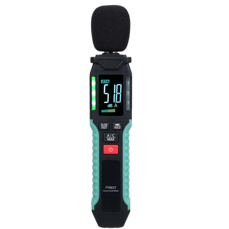 Lifcausal - Compteur de décibels FY8837 avec pondération a/c, sonomètre numérique 30-130 dB, testeur de bruit portable de haute précision avec écran