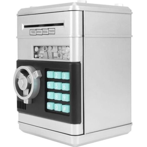 Fydun Banque d\'argent Tirelire Électronique Tirelire de Mot de Passe ATM de Simulation Boîte de Pièces Cadeau pour Enfant(Argent