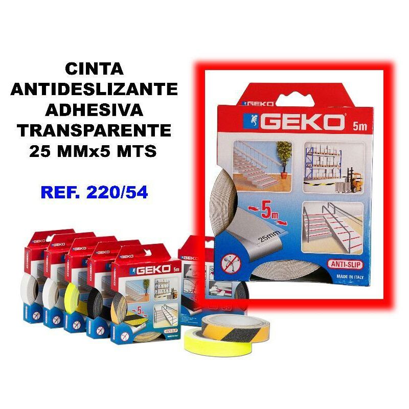 

cinta antideslizante adhesiva 25mmx 5mt.transparente 220-54 - Mibricotienda