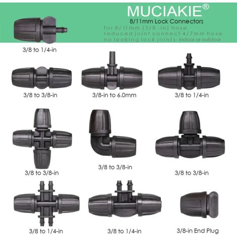 (G x 20 pièces) Raccord de tuyau d'arrosage 8/11 mm, adaptateur de verrouillage pour tuyau d'arrosage de jardin, joints d'arrosage 3/8'' pour tuyau de jardin