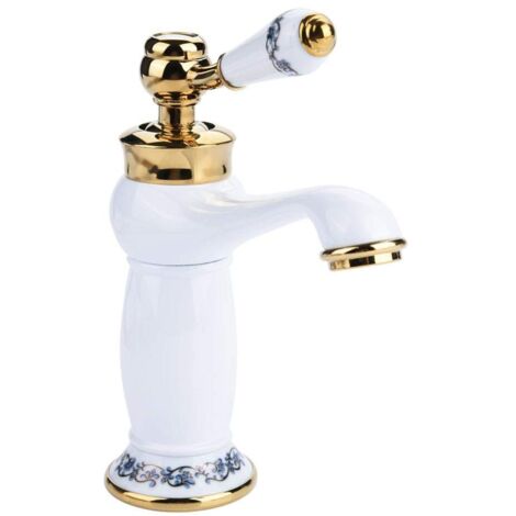 G1/2" Antikes Messing Mischbatterie Wasserhahn Waschbecken Bad Armatur Bronze Heißes Kaltes Wasser Einhebelmischer Keramik Vintage Floral für Waschtischarmatur Badezimmer Haus Dekoration
