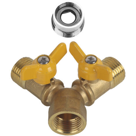G1/2 Brass Garden Irrigation 2 Way Double Tap Hose Adapter Dual Faucet Connector
