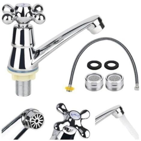 G1/2 Metall-Waschtischarmatur, Kreuzgriff-Handarmatur, Kaltwasserarmatur mit Filter, für wassersparende Badewanne