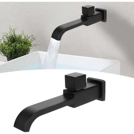 G1 / 2 Robinets Muraux Modernes en Laiton Salle de Bain Robinetterie Mural Monotrou Robinet D'eau Froide pour Cuisine Bain Lavabo Évier Noir Mat