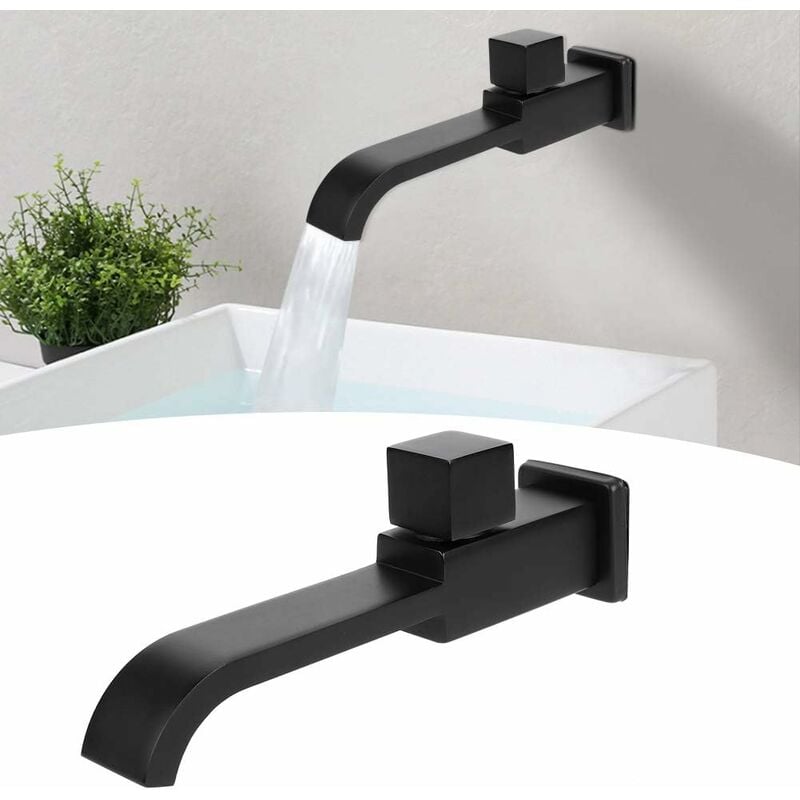 BSR - G1 / 2 Robinets Muraux Modernes en Laiton Salle de Bain Robinetterie Mural Monotrou Robinet D'eau Froide pour Cuisine Bain Lavabo Évier Noir Mat