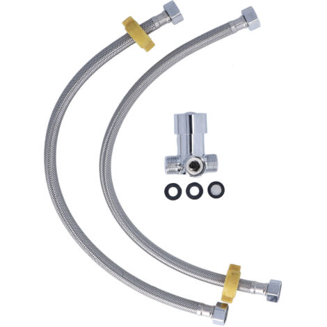 G1/2 Thread Thermostatic Mixer Valve Stainless Steel Hot Cold Water Mixing Tempered Valve with Dual Hoses for Pedal Control Tap