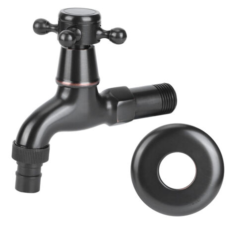 G1/2in Thread Retro Style Water Tap Brass Black Short Type Washing Machine Quick Open Faucet