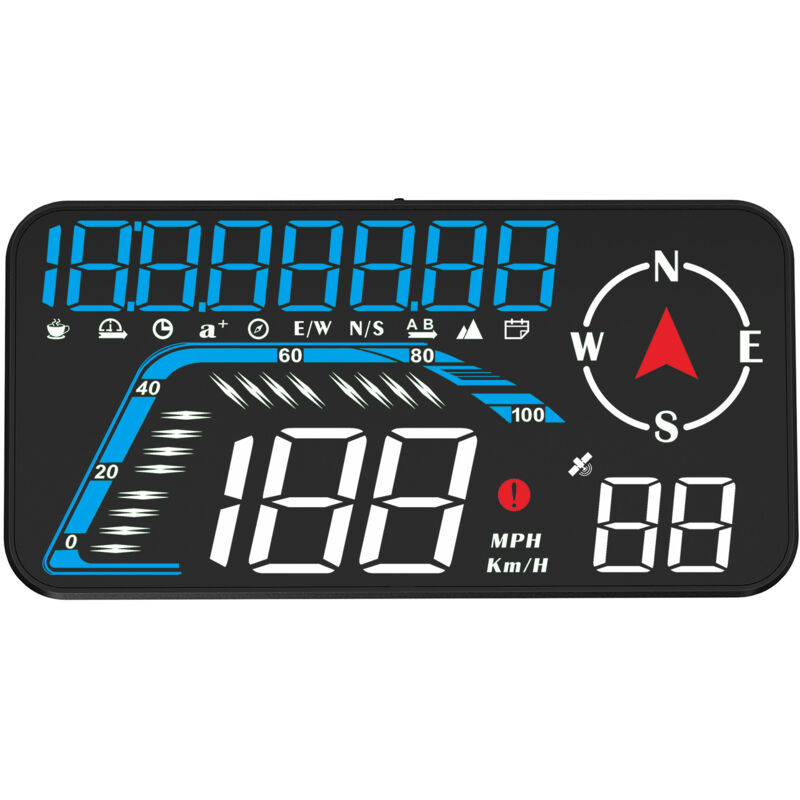 Start - G12 Car hud Head up Display,Velocímetro Inteligente para Coche,Sistema GPS,Alarma de Exceso de Velocidad,5.5'' lcd Pantalla Grande Multi Azul