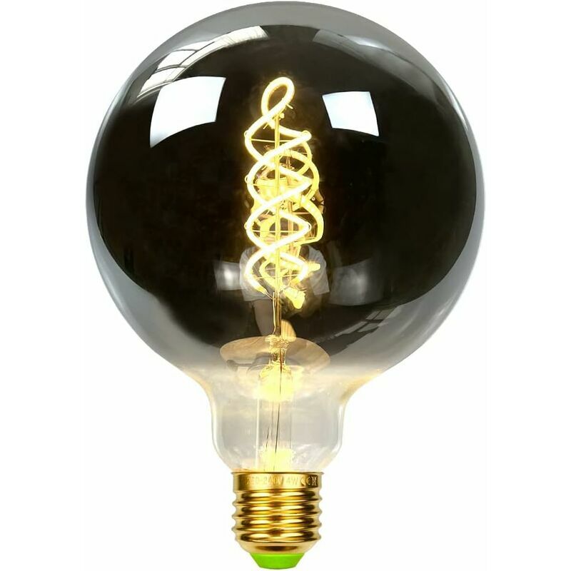 Hoopzi - G125 Curved led Filament Light Bulb Screw Base E27 220/240 v Dimmable, Glass, Smoke, E27 4.00 wattsW 230.00 voltsV [Energy Class g]