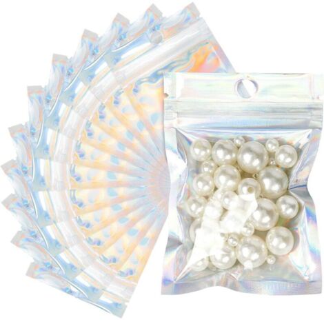 G2PLUS 100PCS Mylar Ziplock Bags Sachets Plastiques Zip-Sachets Refermable Sac en Aluminium 9x12cm Pochon Plastique pour Stockage Aliments et Emballage-Flash Blanc