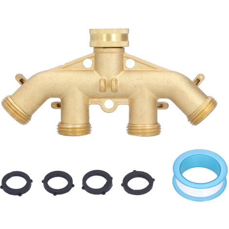 G3/4 4 Way Hose Splitter Brass Garden Hose Faucet Adapter Joint Connector Irrigation Accessory