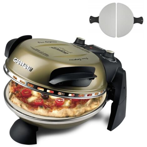 G3 Ferrari G10006 Pizza Express Delizia, Forno Pizza, 1200 W, Termostato regolabile 400°C, Pizza fragrante in 5 minuti, Doppia resistenza riscaldante, Ricettario e Palette inclusi, Oro Antico