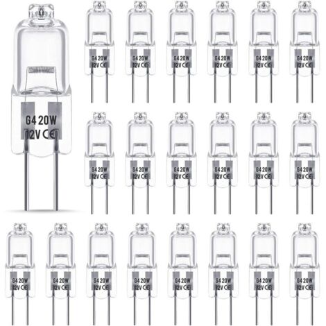 G4 12V 20W Halogenlampe, G4-Lampe, dimmbare G4-Halogenlampe, 2800K Warmweiß, flimmerfrei, G4-Bi-Pin-Sockel, klare Kapsel für Kristalllüster, 20 Stück