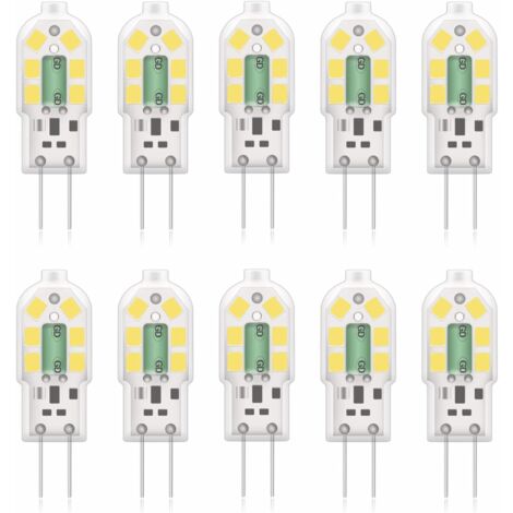 G4 2 W LED-Glühbirne, entspricht 20 W Halogenlampen, Kaltweiß 6000 K, 200 lm, 12 x SMD, 12 V AC/DC, 10 Stück [Energieklasse A+]