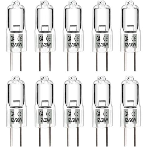 G4 20W 12V Halogenlampen, klares Gehäuse, 2-poliger Sockel, warmweiß, dimmbar, 10er-Packung