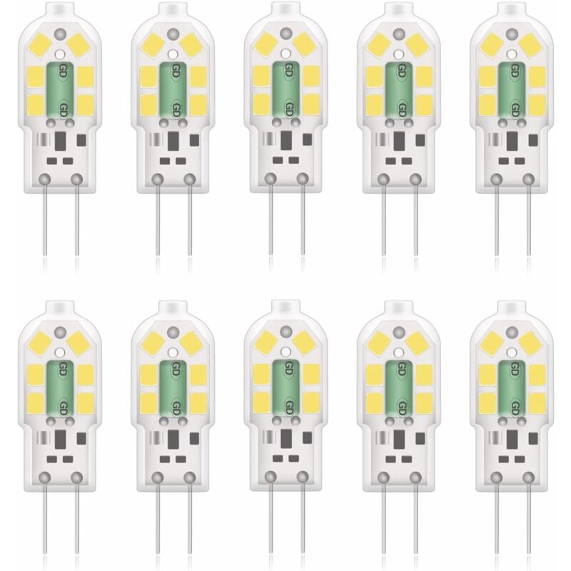 G4 2W led Ampoule, 20W Ampoules Halogènes équivalentes, Blanc froid 6000k,200Lm,12x SMD,12V AC/DC-Pack de 10 [Classe énergétique a+]