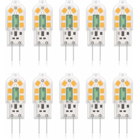 G4 2W LED-Lampe, entspricht 20W Halogenlampe, warmweiß 3000K, 200lm, 12 SMD-LEDs, 12V AC/DC – 10er-Pack [Energieklasse]