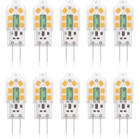 G4 2W LED-Lampe, entspricht 20W Halogenlampe, warmweiß 3000K, 200Lm, 12x SMD, 12V AC/DC - 10er-Pack [Energieklasse A+]