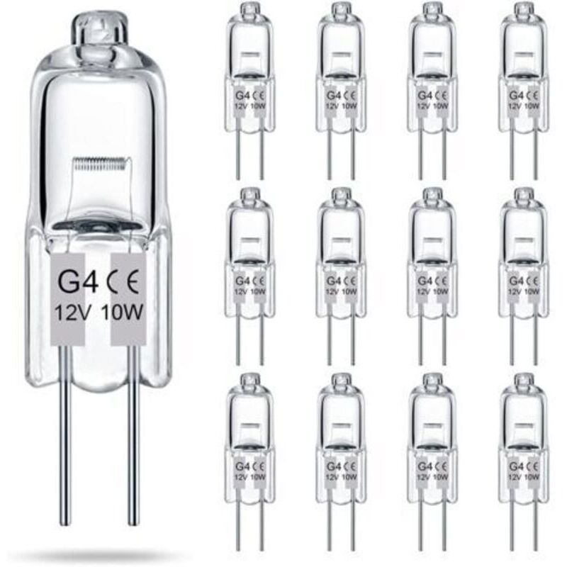 G4 bulbs, pack of 14 2-pin 12V 10W halogen bulbs, type T3 JC, replacement for under-cabinet lighting, chandeliers, landscape lighting, dimmable, warm