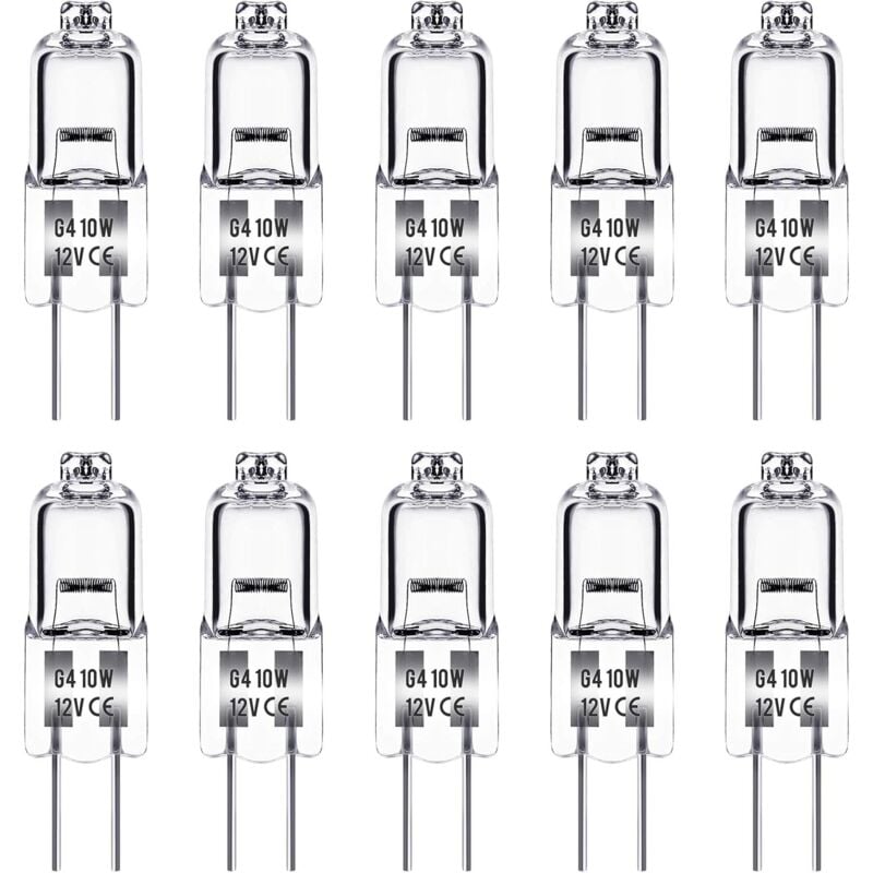 G4 Halogen Bulb, G4 12V 10W Bulb, Warm White 3000K, 150LM, Dimmable, G4 Halogen Lamp, Clear Capsule Lamp, Pack of 10