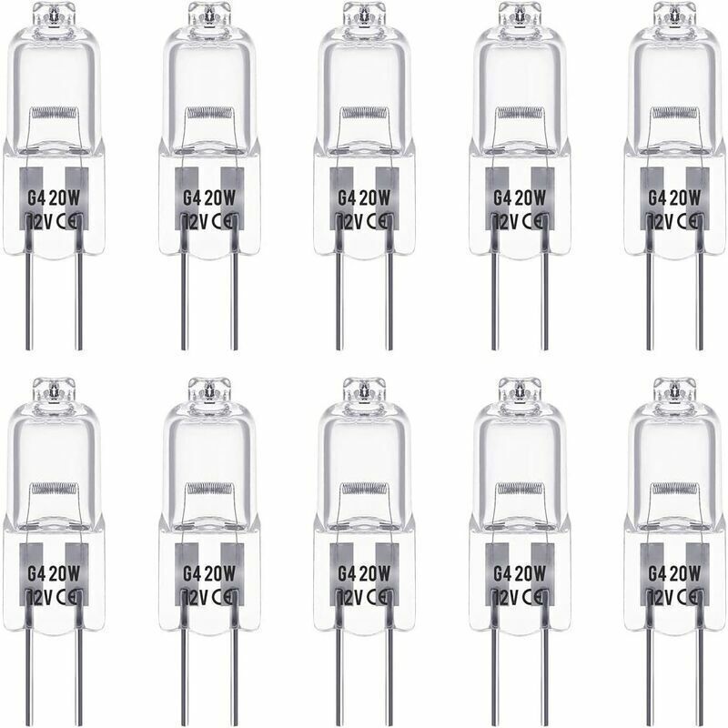 G4 Halogen Bulbs, 12V 20W, Warm White 3000K, 350LM, Dimmable, Clear, Pack of 10