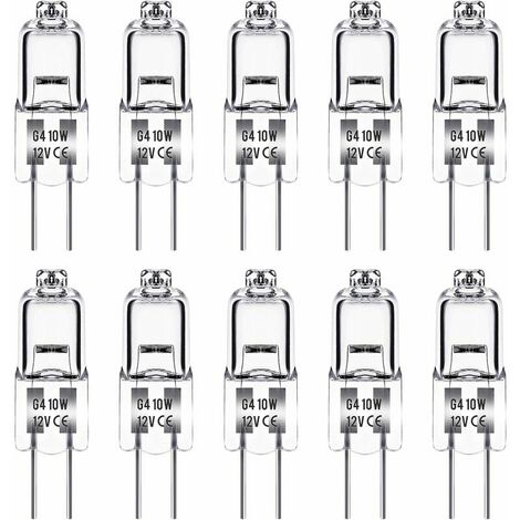 G4 Halogen Light Bulb, 12V 10W G4 Light Bulb, Warm White 2800K, 150LM, G4 Halogen Lamp, Clear Capsule Lamp, Pack of 10