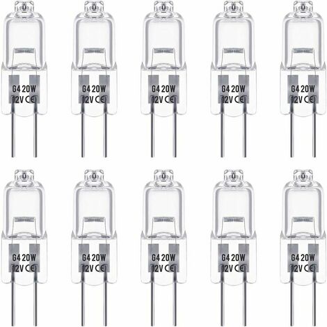 G4 Halogen Light Bulbs, 12V 20W Halogen Pin Base Lamp, Warm White 2800K, 350LM, Dimmable, G4 Low Voltage Halogen Lamp, Clear Capsule Lamp, Pack of 10