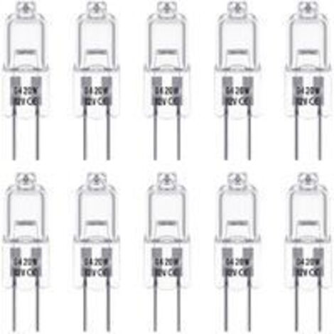 G4-Halogenlampen, 12 V, 20 W, Halogen-Stiftsockellampe, 3000 K warmweiß, 350 lm, dimmbar, G4-Niederspannungs-Halogenlampe, transparente Kapsellampe, 10 Stück