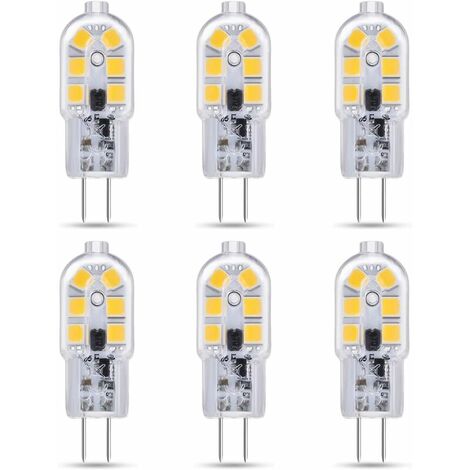 G4 LED 12 V 2 W blanco cálido 3000 K, 200 lm, G4 10 W 20 W equivalente a halógeno, no regulable, bi-pin G4 12 V LED CA CC para candelabros, lámparas de mesa, paquete de 6.