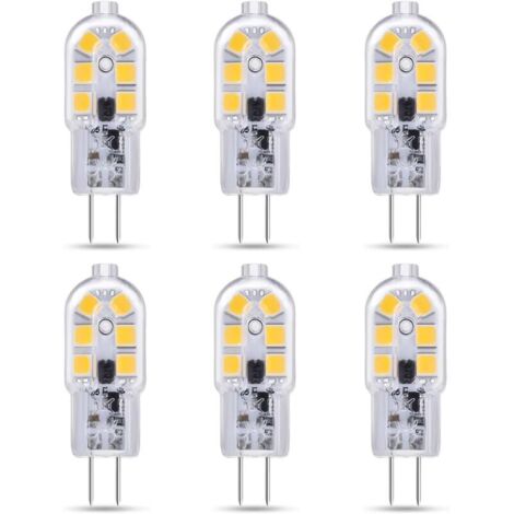G4 LED 2W 12 V AC/DC Blanc Froid 6000K pour Hotte Aspirante, 200lm, Équivalent Ampoule Halogène G4 10W 20W, non dimmable, Bi-pin LED G4 12V pour Lustre/Camping-car, lot de 6
