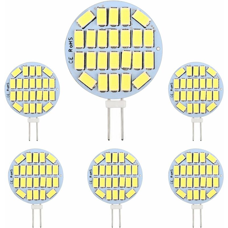 G4 led 3W, AC12-24V, 300LM Blanc Froid 6000K, 24x5730 smd, Équivalent Ampoule Halogène 30w, Non-Dimmable, G4 Ampoule Ronde led pour Lumière