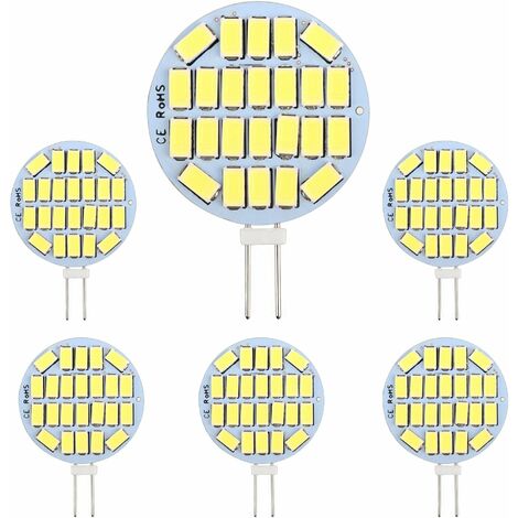 G4 LED 3W, AC12-24V, 300LM Blanc Froid 6000K, 24x5730 SMD, Équivalent Ampoule Halogène 30w, Non-Dimmable, G4 Ampoule Ronde LED pour Lumière d'armoire, Éclairage, Éclairage Encastré, Lot de 6