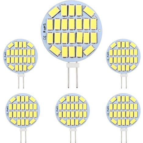 G4 LED 3W, AC12-24V, 300LM Blanc Froid 6000K, 24x5730 SMD, Équivalent Ampoule Halogène 30w, Non-Dimmable, G4 Ampoule Ronde LED pour Lumière d'armoire, Éclairage, Éclairage Encastré, Lot de 6
