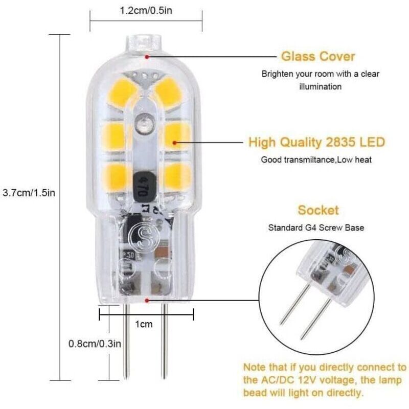 G4 LED Ampoule,5-Pack Blanc chaud 30W Ampoules Halogènes Équivalentes,Ampoule LED G4 3W Économie Pour Les Ampoules de Hotte,AC/DC 12V 180LM 3000K